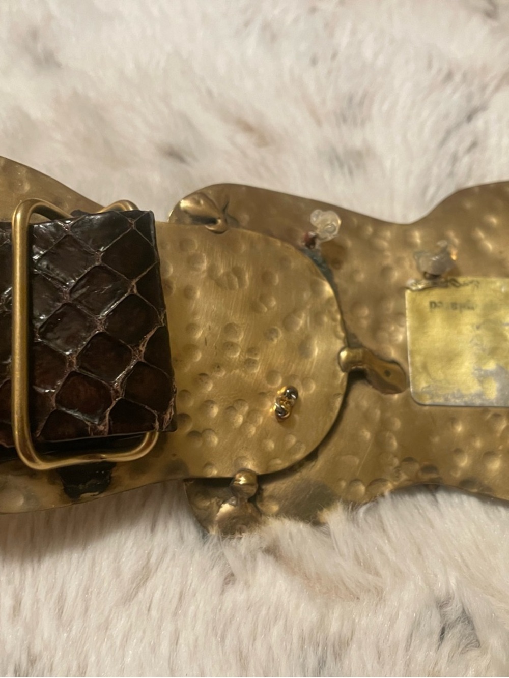 1980’s vintage luxury 24k Gold plated snakeskin tiger eye belt brutalist - Picture 2 of 9